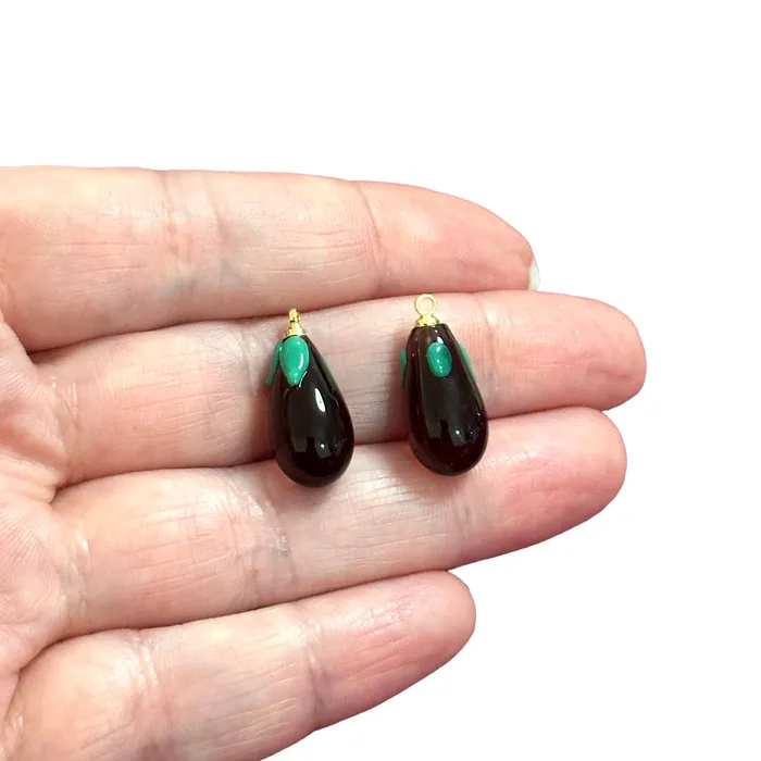 Hand Made Murano Glass Aubergine Charms With 24Kt Gold Plated Pins 2 pcs in a pack Peppy Beads Earrings Hand Made Murano Glass Aubergine Charms With 24Kt Gold Plated Pins 2 pcs in a pack Peppy Beads Earrings