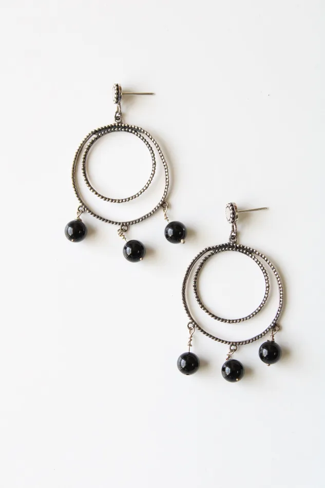 Handmade Black Beaded Dangle Earrings Jubilee Thrift Earrings