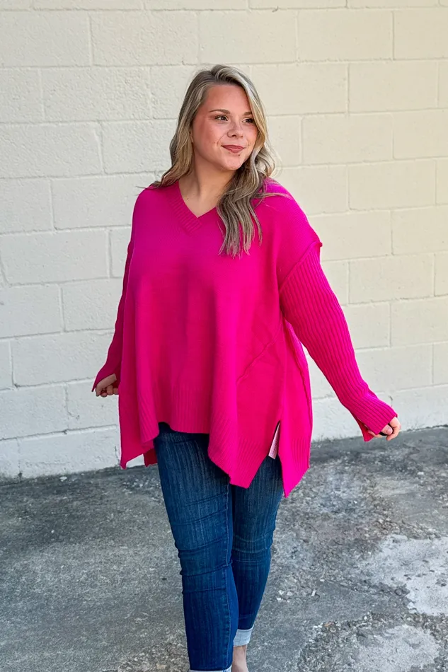 Haptics Necklaces One And Only VNeck Sweater Top Magenta