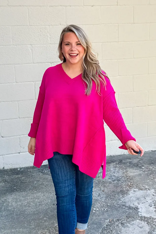 Haptics Necklaces One And Only VNeck Sweater Top Magenta