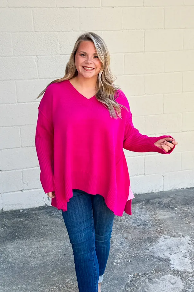 Haptics Necklaces One And Only VNeck Sweater Top Magenta