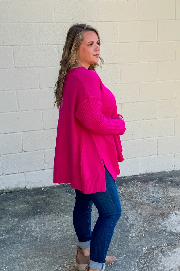 Haptics Necklaces One And Only VNeck Sweater Top Magenta