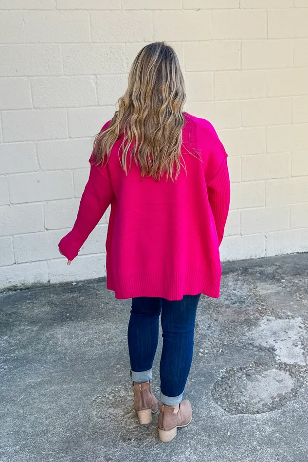 Haptics Necklaces One And Only VNeck Sweater Top Magenta