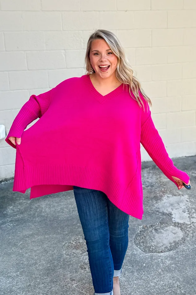 Haptics Necklaces One And Only VNeck Sweater Top Magenta