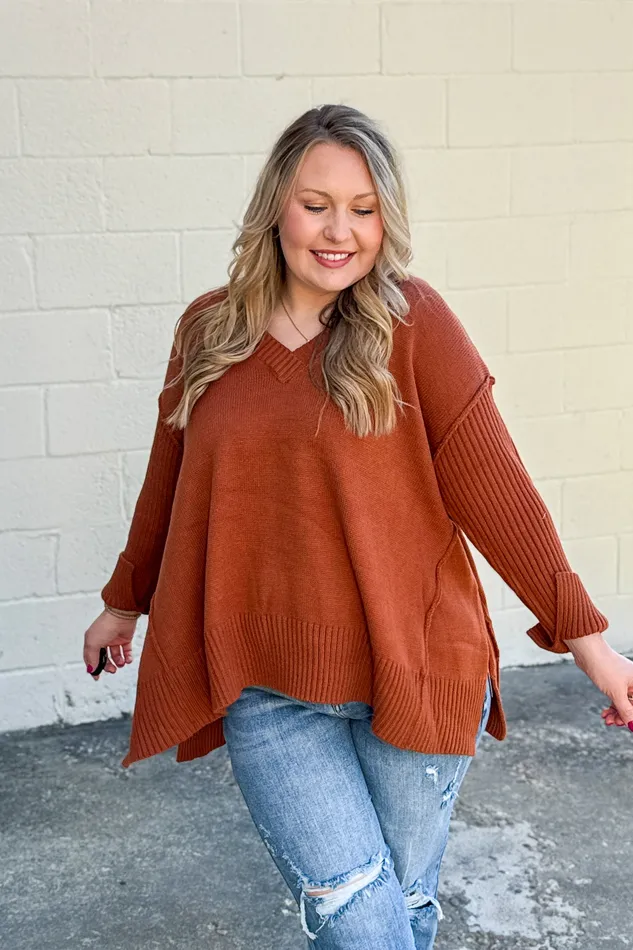 Haptics Necklaces One And Only VNeck Sweater Top Rust
