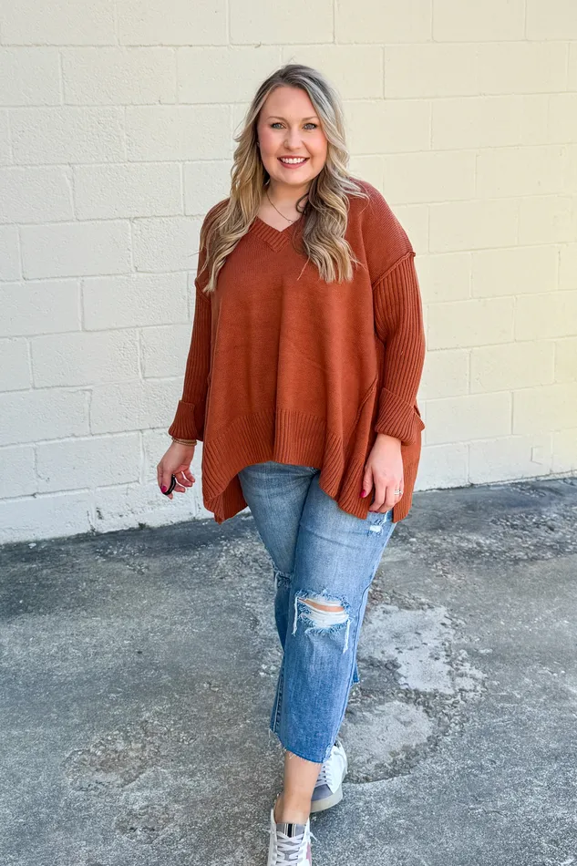 Haptics Necklaces One And Only VNeck Sweater Top Rust