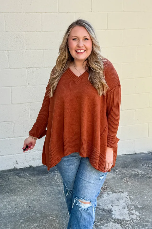 Haptics Necklaces One And Only VNeck Sweater Top Rust