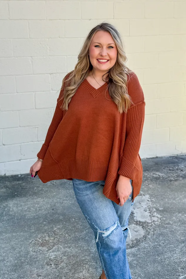 Haptics Necklaces One And Only VNeck Sweater Top Rust