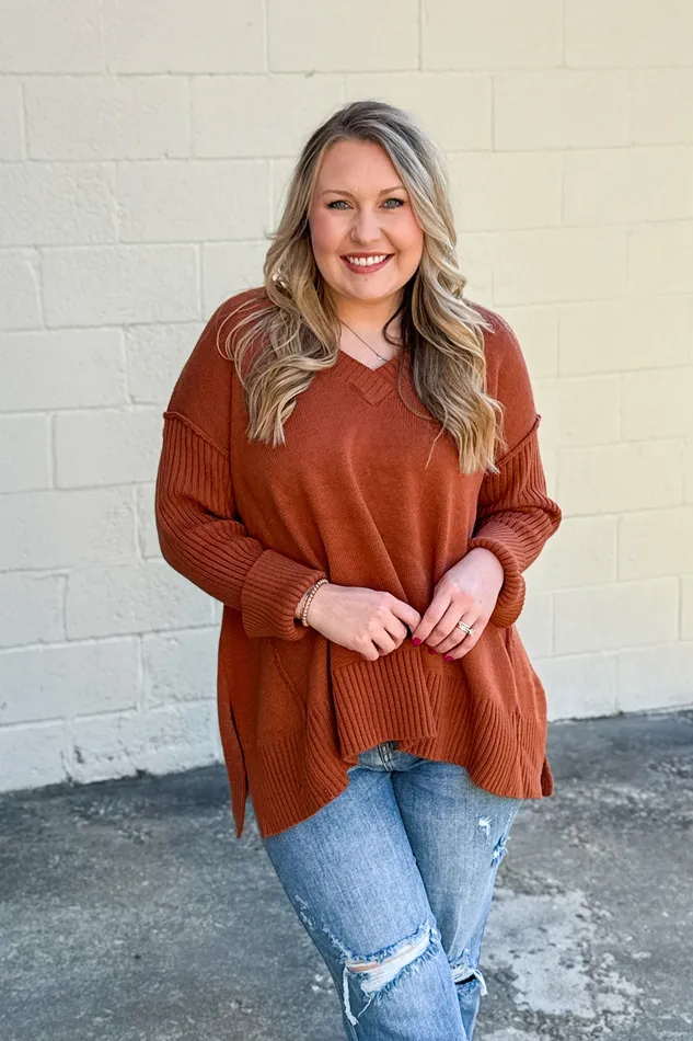 Haptics Necklaces One And Only VNeck Sweater Top Rust