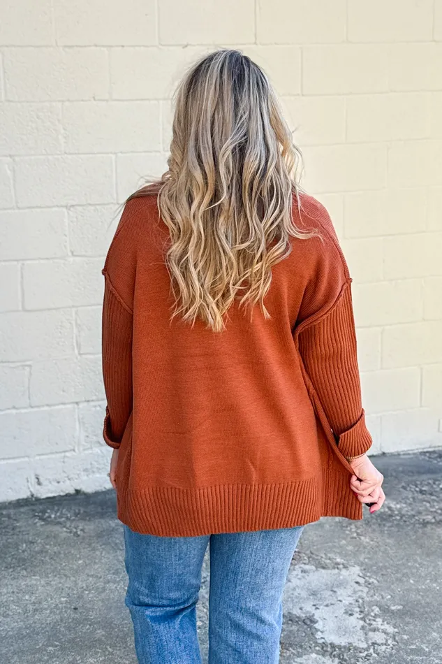 Haptics Necklaces One And Only VNeck Sweater Top Rust