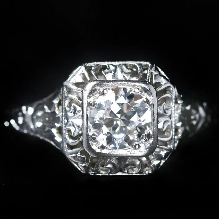 Heirloom Jewelers Art Deco Platinum 055 Carat Old European Cut Diamond Ring Rings