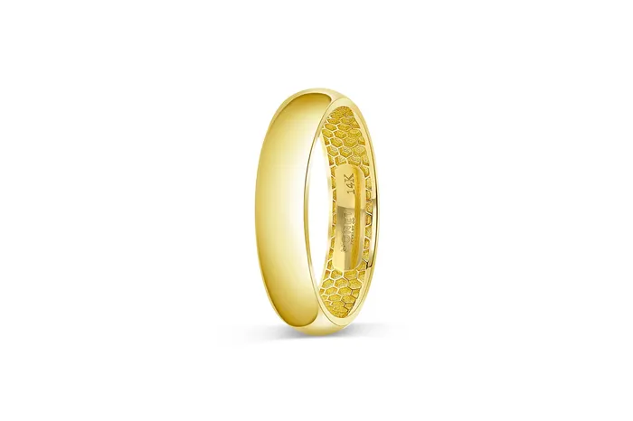 Honey Jewelry Co Rings Mens Half Round Wedding Band with Inner Honeycomb 5mm Honey Jewelry Co Rings Mens Half Round Wedding Band with Inner Honeycomb 5mm