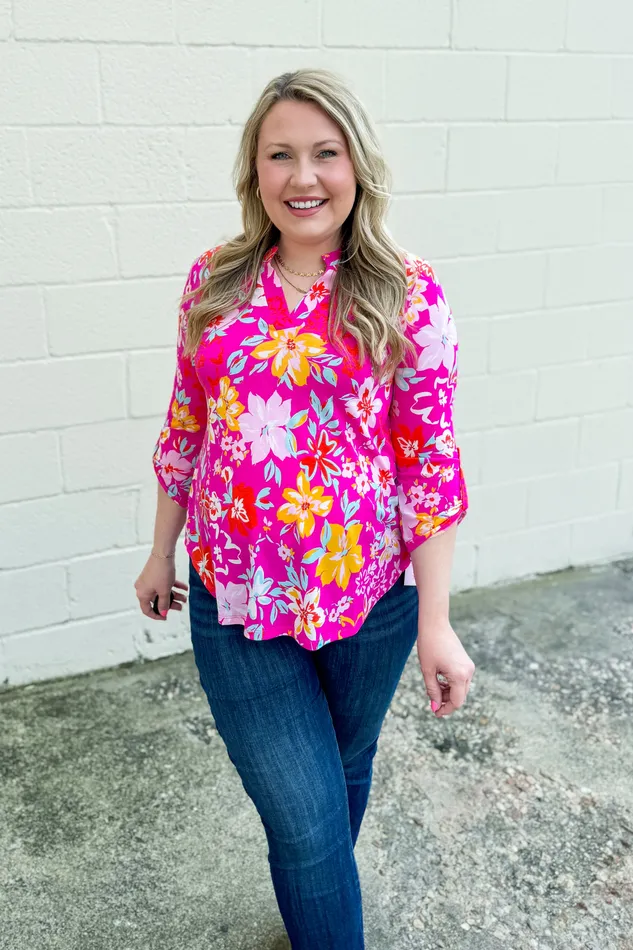 Hottie In The Pink Floral Lizzy Top Dear Scarlett Earrings