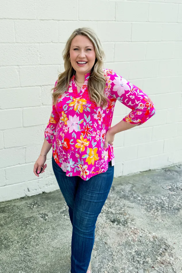 Hottie In The Pink Floral Lizzy Top Dear Scarlett Earrings