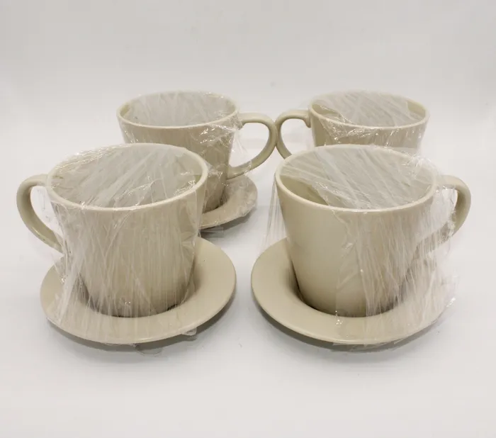 IKEA Matte Tan Coffee Cups and Saucers Set of 4 Jubilee Thrift Necklaces