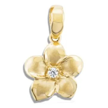 Island Fine Jewelry Necklaces 14K Gold Plumeria Pendant with Diamond or Cubic Zirconia Center Island Fine Jewelry Necklaces 14K Gold Plumeria Pendant with Diamond or Cubic Zirconia Center