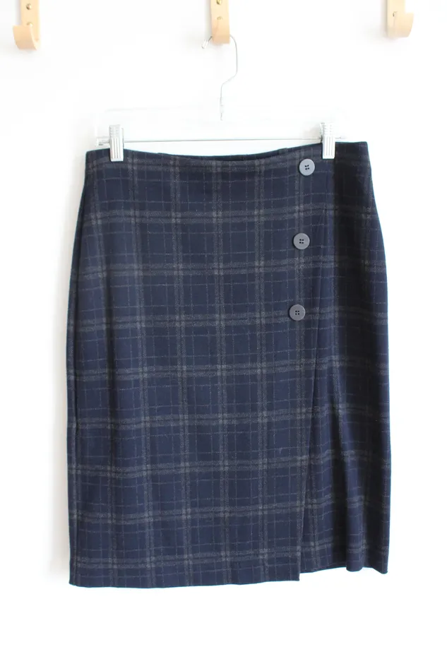 JJill JJill Navy Gray Plaid Pencil Skirt S Earrings