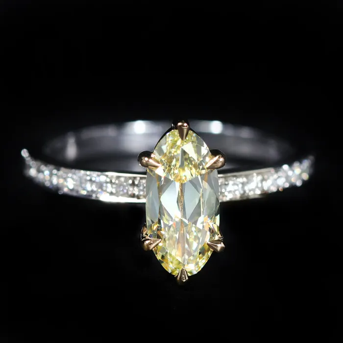 JS Simmons Diamond Consultants Rings 18K White Gold Yellow Gold 102 Carat Fancy Light Yellow Diamond Engagement Ring