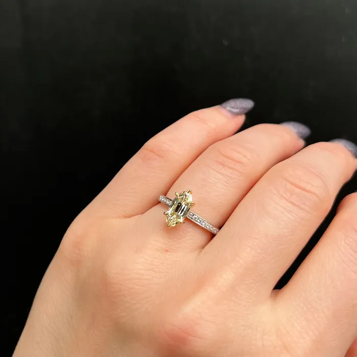 JS Simmons Diamond Consultants Rings 18K White Gold Yellow Gold 102 Carat Fancy Light Yellow Diamond Engagement Ring