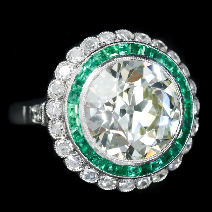 Jack Pritchard Rings Estate Platinum 592 Carat Old European Cut Diamond and Emerald Engagement Ring Jack Pritchard Rings Estate Platinum 592 Carat Old European Cut Diamond and Emerald Engagement Ring