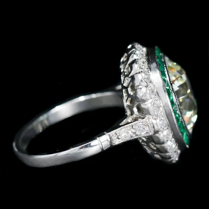 Jack Pritchard Rings Estate Platinum 592 Carat Old European Cut Diamond and Emerald Engagement Ring