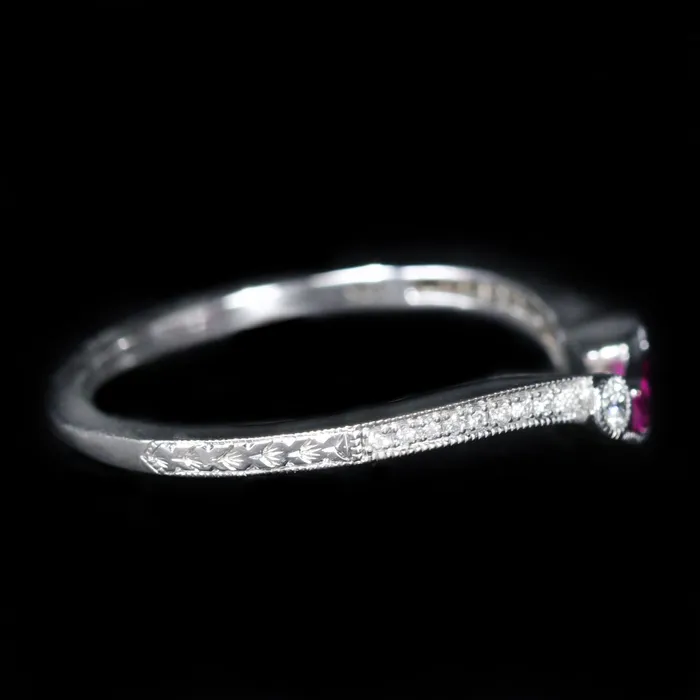 JC Blackburn Rings 14K White Gold Ruby and Diamond Curved Band
