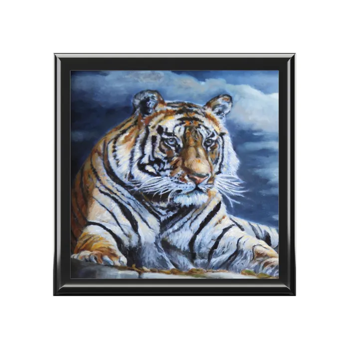 Jewelry Keepsake Box Bengal Tiger Lacquer Box Portraits by NC Earrings
