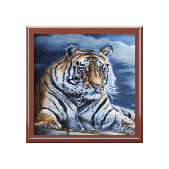 Jewelry Keepsake Box Bengal Tiger Lacquer Box Portraits by NC Earrings