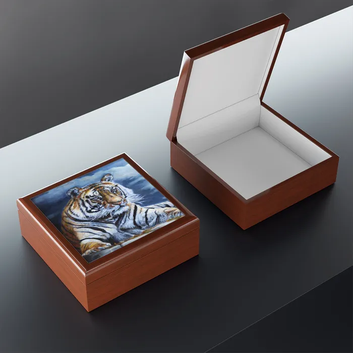Jewelry Keepsake Box Bengal Tiger Lacquer Box Portraits by NC Earrings