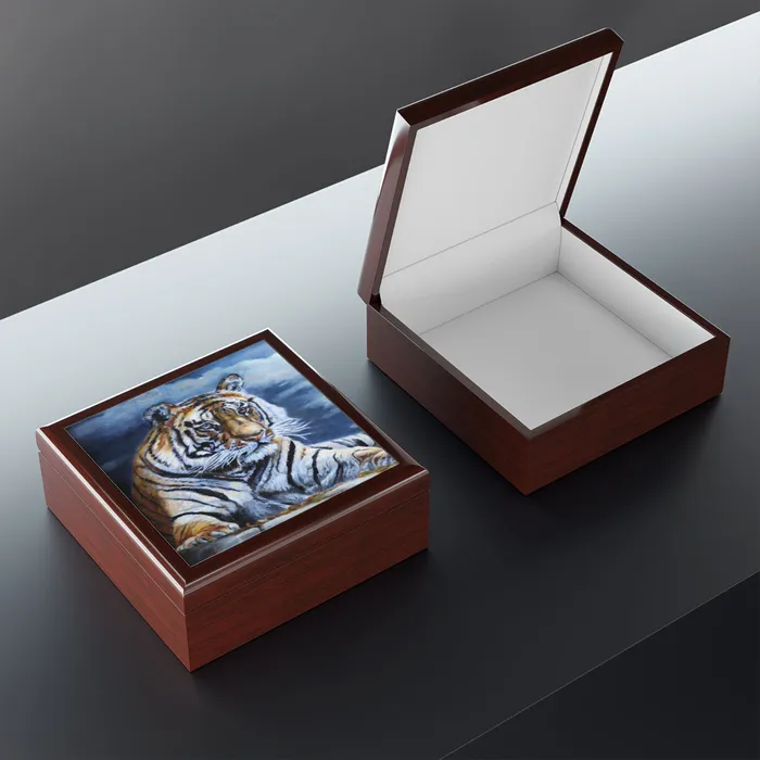 Jewelry Keepsake Box Bengal Tiger Lacquer Box Portraits by NC Earrings