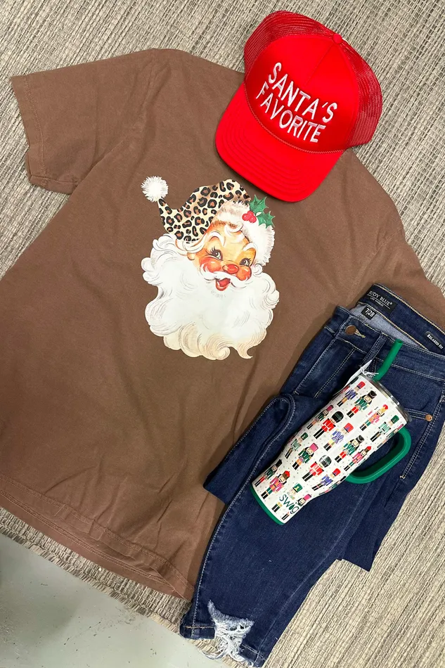 JL Franklins Earrings Big Leopard Vintage Santa Graphic Tee Espresso