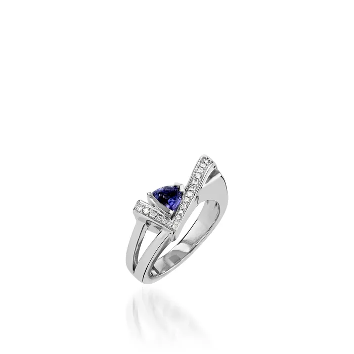 John Atencio Rings Pinnacle Petite Gemstone Ring with Pave Diamonds