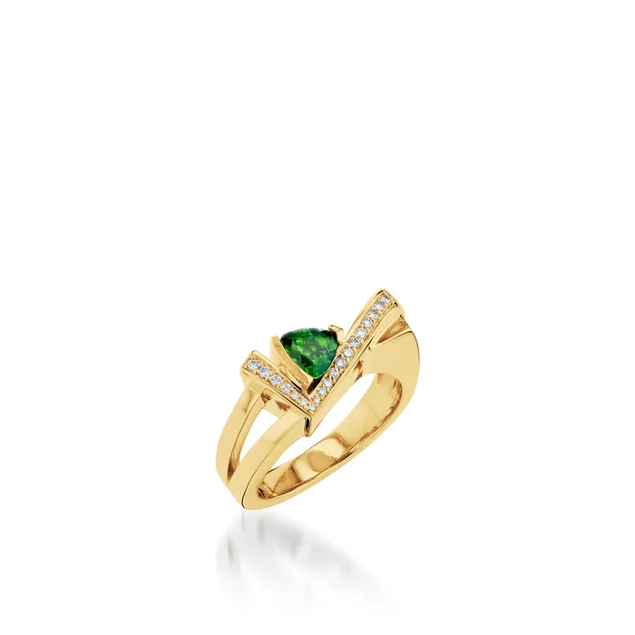 John Atencio Rings Pinnacle Petite Gemstone Ring with Pave Diamonds