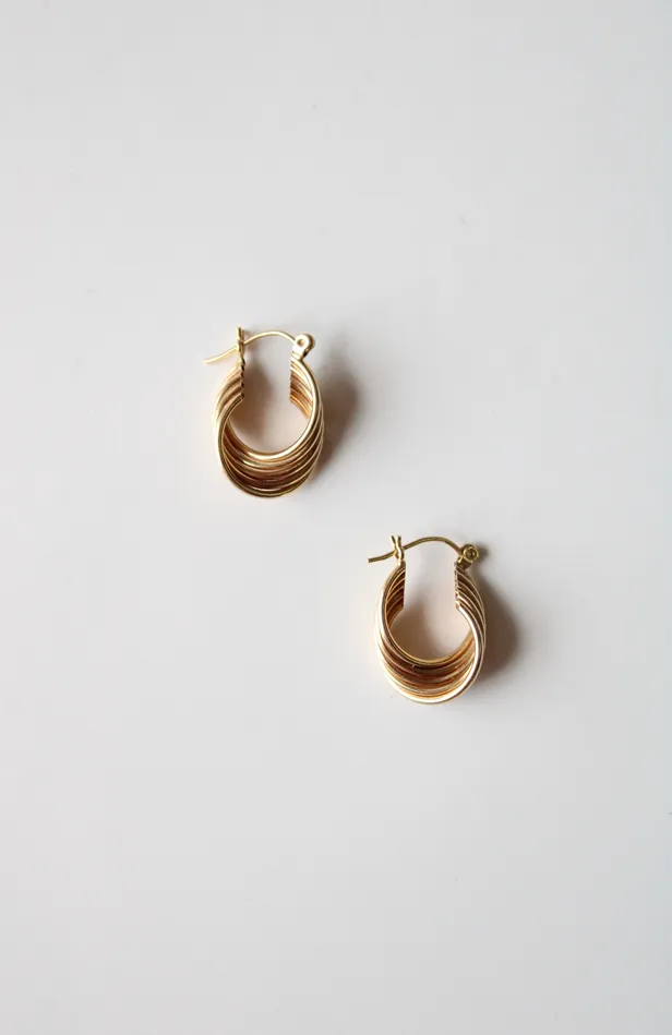 Jubilee Thrift Earrings 14KT Yellow Gold Stacked Multilayer Twist Hoop Earrings