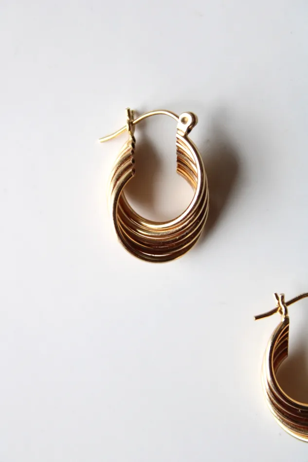 Jubilee Thrift Earrings 14KT Yellow Gold Stacked Multilayer Twist Hoop Earrings
