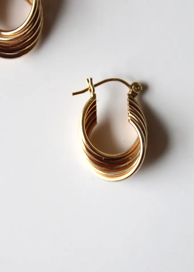 Jubilee Thrift Earrings 14KT Yellow Gold Stacked Multilayer Twist Hoop Earrings