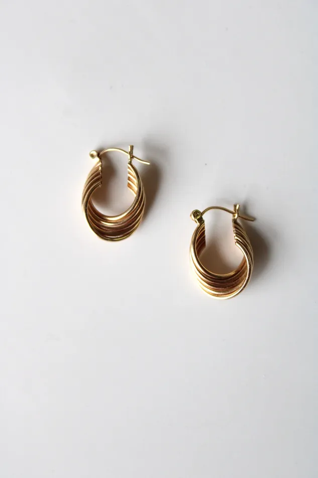 Jubilee Thrift Earrings 14KT Yellow Gold Stacked Multilayer Twist Hoop Earrings