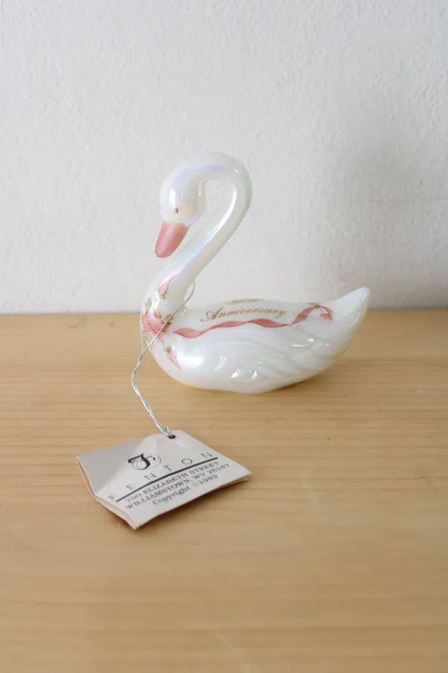 Jubilee Thrift Earrings Fenton Enduring Love 35 Year Anniversary Swan Figurine