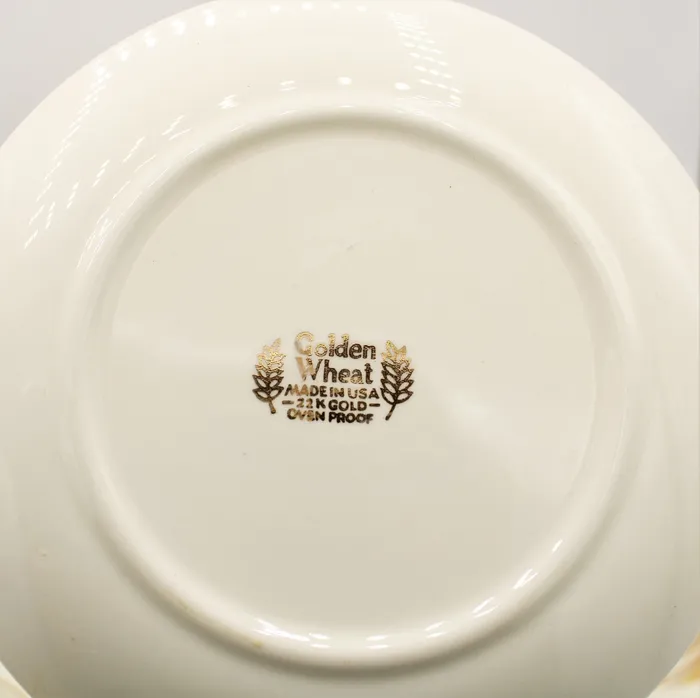Jubilee Thrift Earrings Homer Laughlin Golden Wheat 22KT Gold Tea Cups Saucers Desserts Plates Jubilee Thrift Earrings Homer Laughlin Golden Wheat 22KT Gold Tea Cups Saucers Desserts Plates