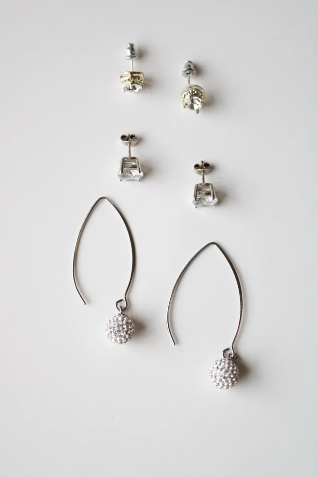 Jubilee Thrift Earrings Silver Crystal Clear Rhinestone Earring Set