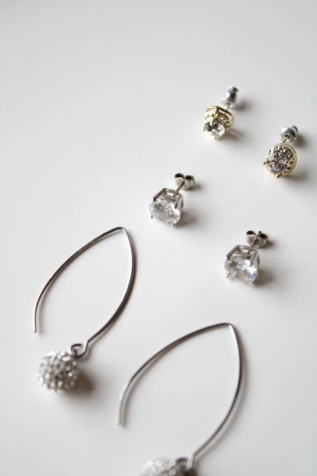 Jubilee Thrift Earrings Silver Crystal Clear Rhinestone Earring Set