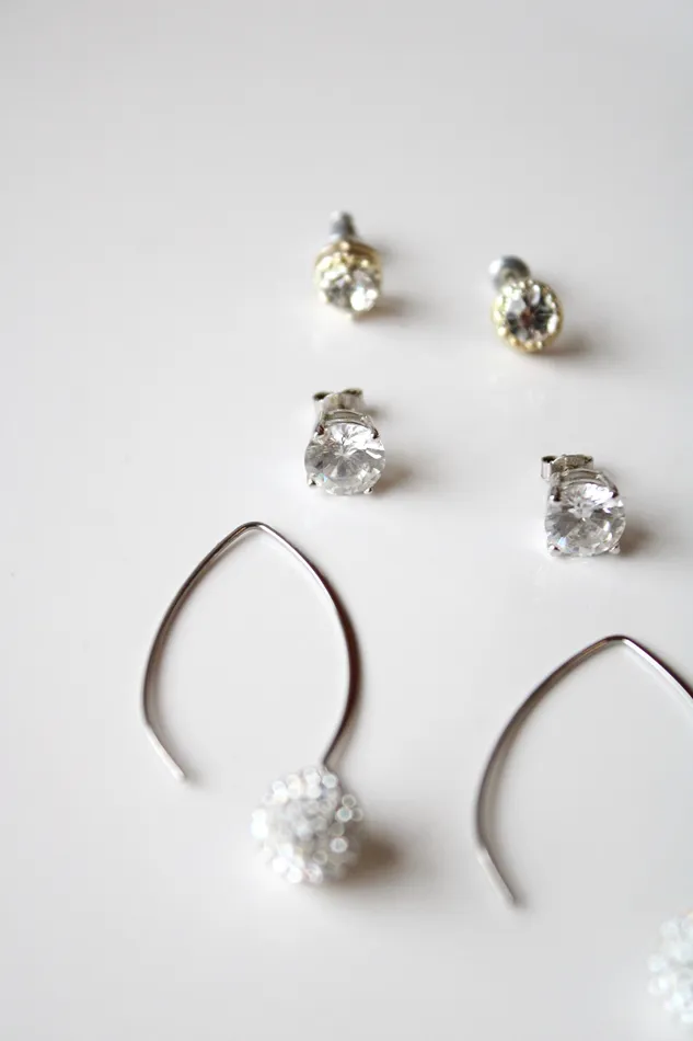 Jubilee Thrift Earrings Silver Crystal Clear Rhinestone Earring Set