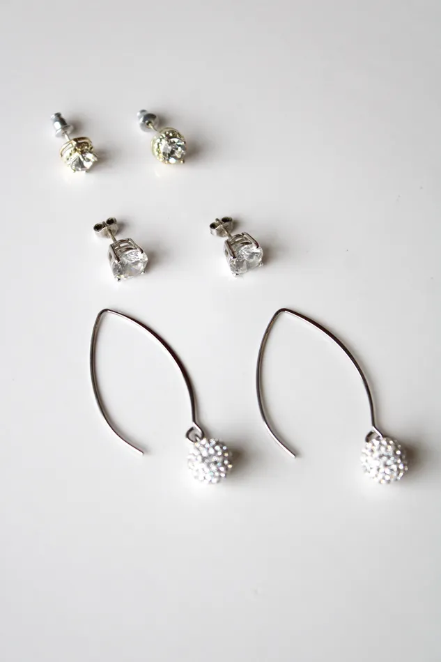 Jubilee Thrift Earrings Silver Crystal Clear Rhinestone Earring Set