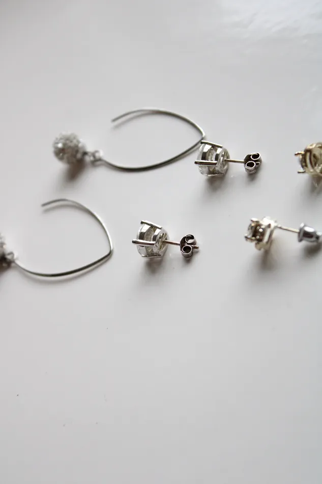 Jubilee Thrift Earrings Silver Crystal Clear Rhinestone Earring Set