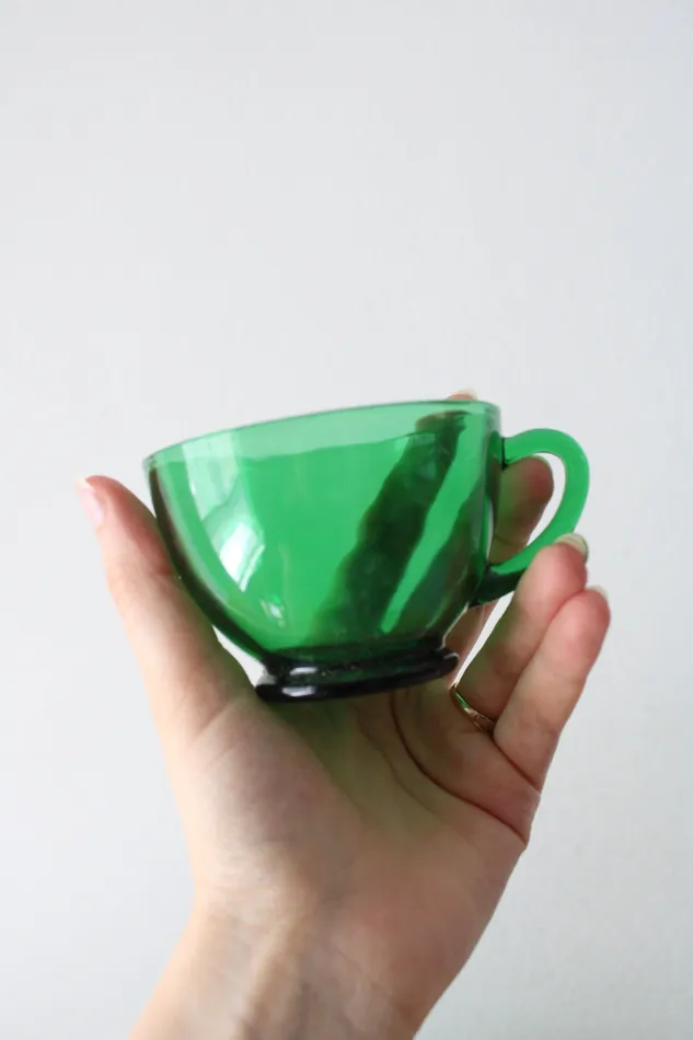 Jubilee Thrift Earrings Vintage Anchor Hocking 20Piece Emerald Green Glass Punch Bowl Set