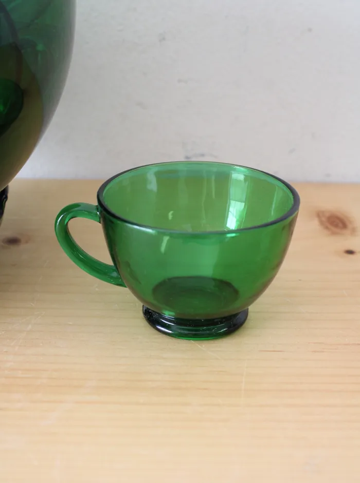 Jubilee Thrift Earrings Vintage Anchor Hocking 20Piece Emerald Green Glass Punch Bowl Set