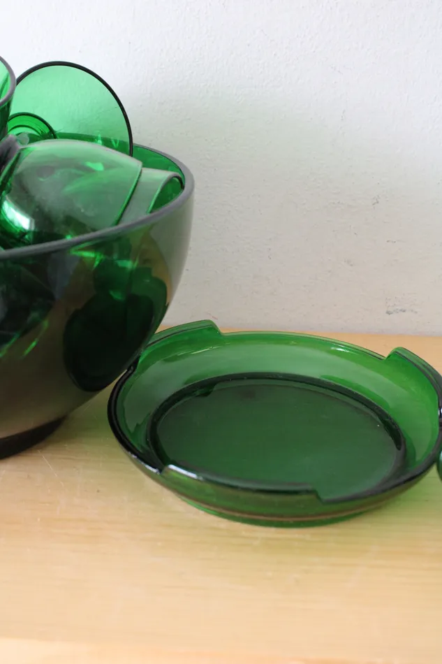 Jubilee Thrift Earrings Vintage Anchor Hocking 20Piece Emerald Green Glass Punch Bowl Set