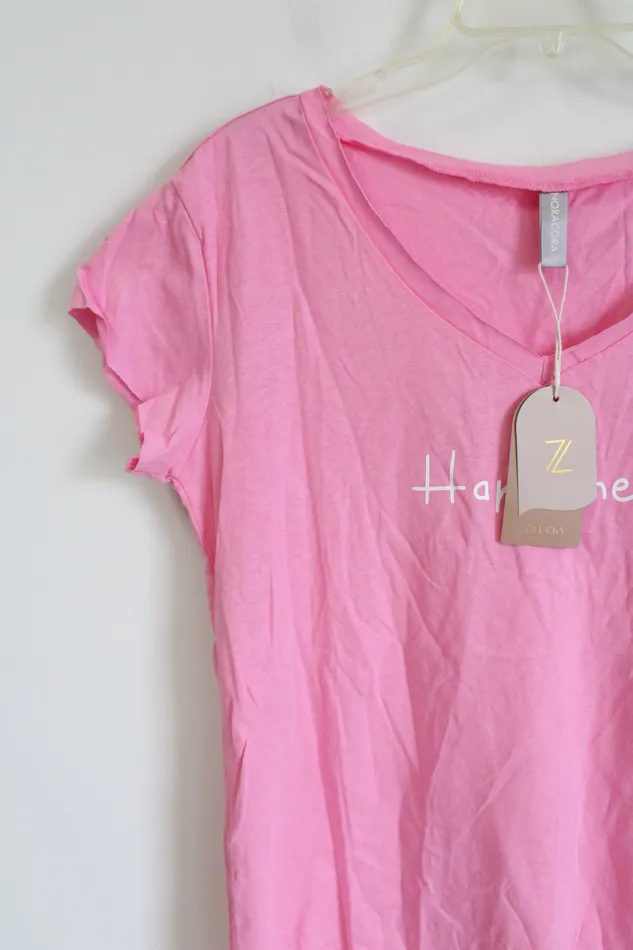 Jubilee Thrift NEW Noracora Pink Happiness Tee S Earrings