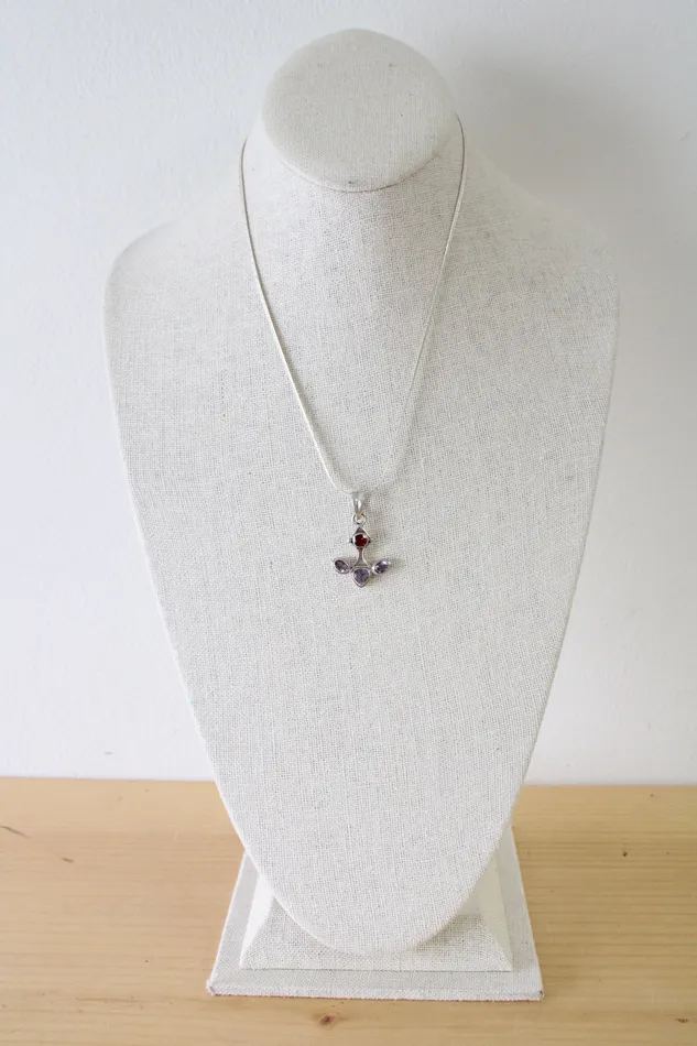 Jubilee Thrift Purple Red Stone Anchor Shaped Sterling Silver Necklace Necklaces