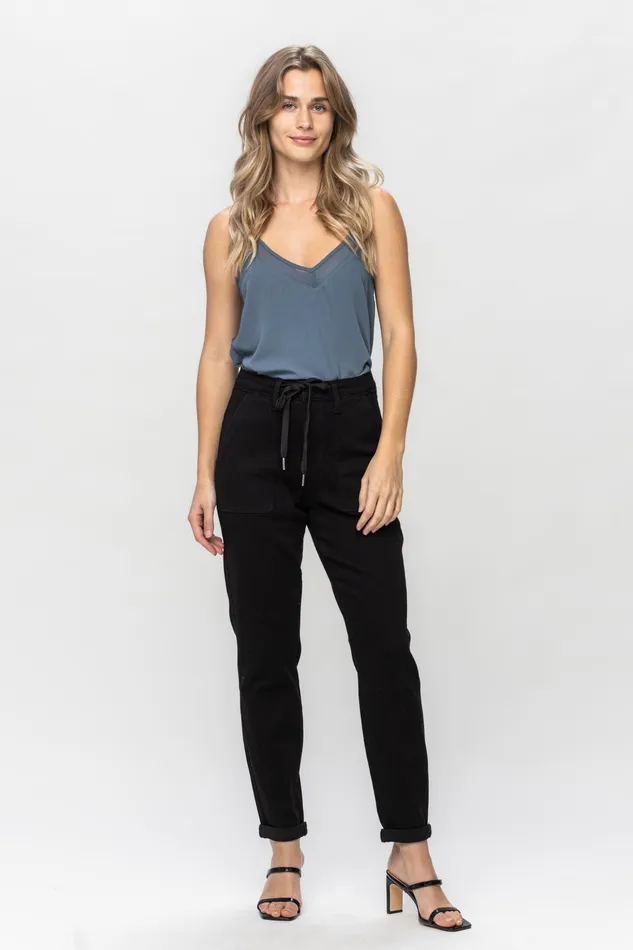 JUDY BLUE Earrings JUDY BLUE HIGH WAIST JET BLACK DOUBLE ROLL CUFF JOGGER